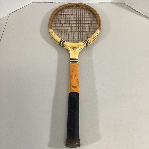 Vintage JC Higgins Mohawk Wooden Tennis Racket Racquet With Checkered Case - Picture 3 of 12